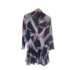 IC By Connie K Black Abstract Mesh Ruffle Dress / Topper Size M